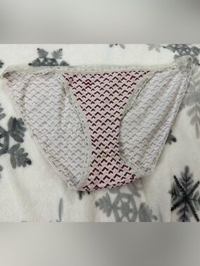 Lace Trim Patterned Bikini Briefs - Red & White